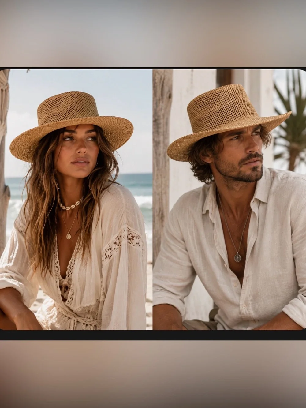 Unisex Western Outdoor Boho Resort Straw Fedora Hat - Natural Tan